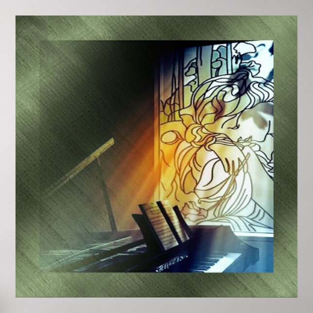 Impresión de lienzos de vidrio manchado y música (Frente)