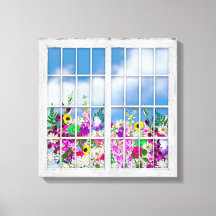 Impresión de lienzos, vista de flores, ventanas-pa