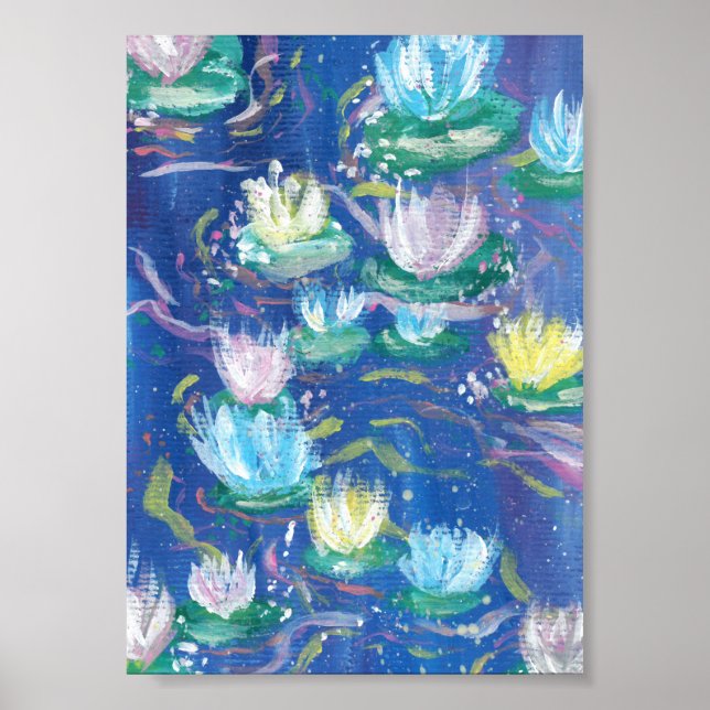 Impresión de lirios de agua azul, papel Poster de  (Frente)