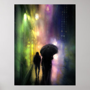 IMPRESIÓN DE LLUVIA DE LA CIUDAD NOCTURNA