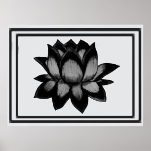 Impresión de Lotus Negro Gris, Póster (Semi-Glust