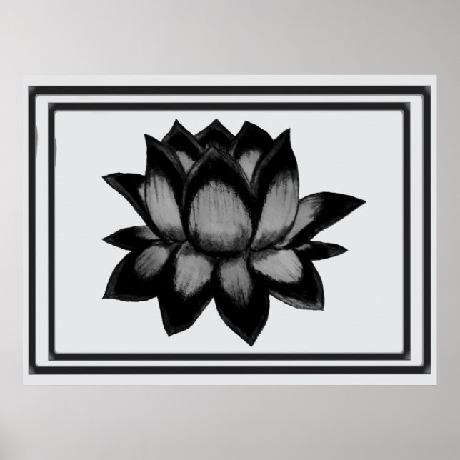 Impresión de Lotus Negro Gris,  Póster (Semi-Glust (Frente)