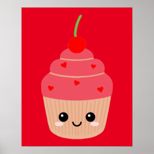 Impresión de magdalena roja, tema de postre 