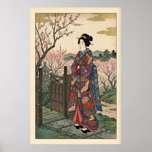Impresión de Maiko Hanami Kimono Floral Vintage