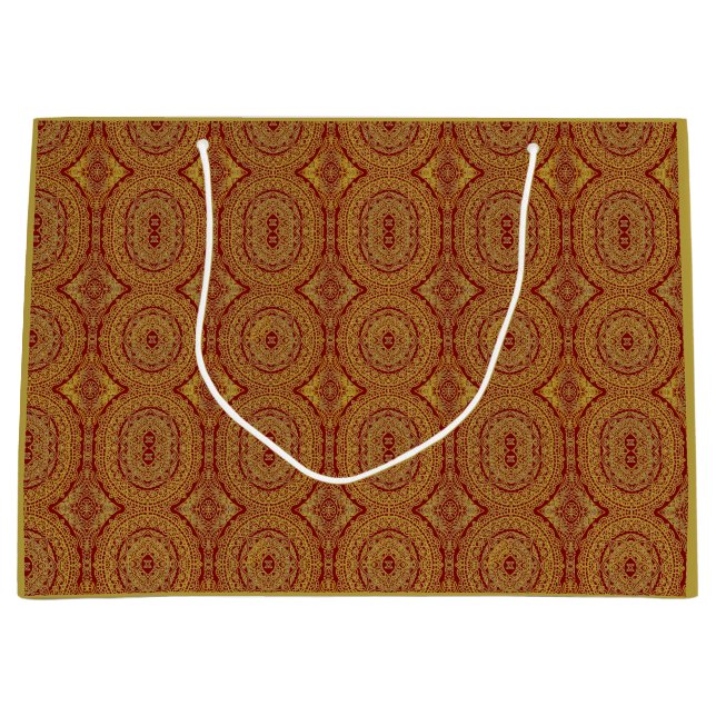 Impresión de Mandala dorada en bolsa de regalo roj (Anverso)