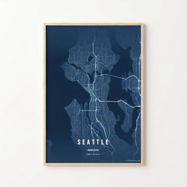 Impresión de mapa azul de Seattle Arte de pared de (Subido por el creador)