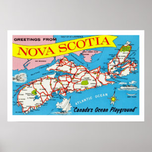 Impresión de mapa colorido retro de Nueva Escocia