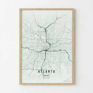 Impresión de mapa de Atlanta Georgia Arte de pared