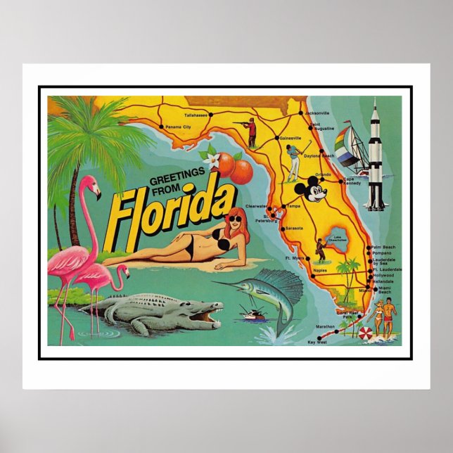 Impresión de mapa de atracciones de Florida (Frente)