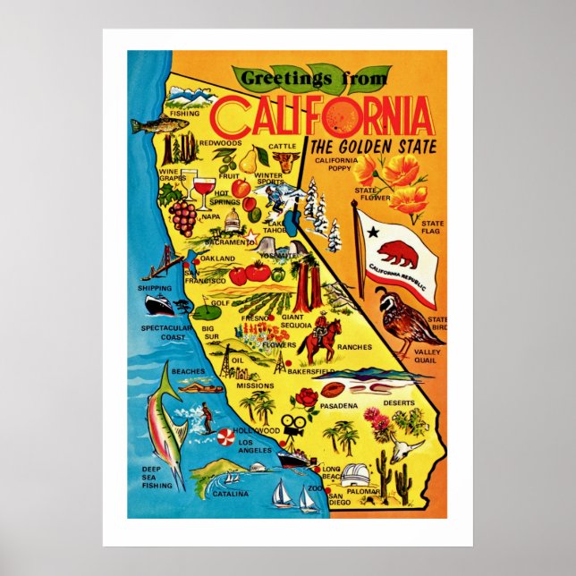 Impresión de mapa de California colorido 20x28 (Frente)