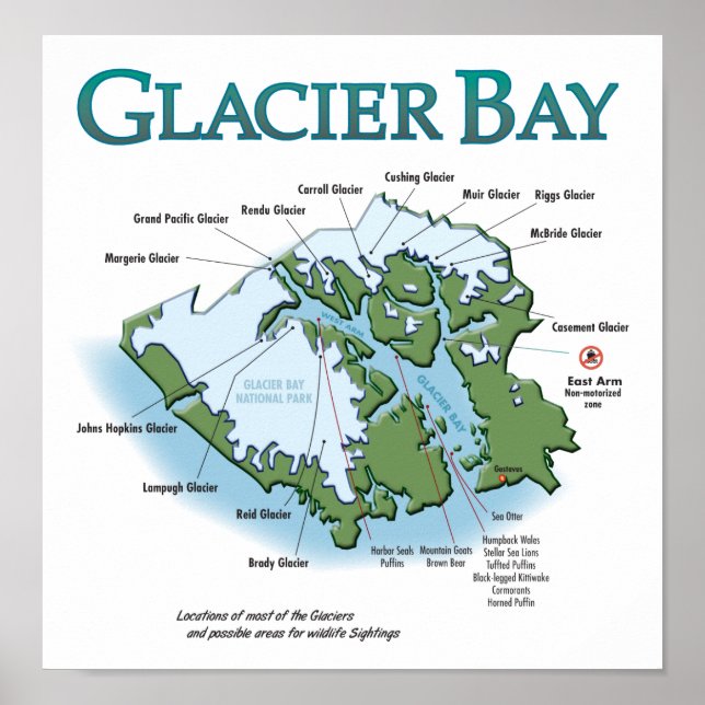 Impresión de mapa de la bahía de Glaciar (Frente)