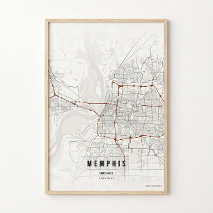 Impresión de mapa de Memphis Tennessee Póster Arte