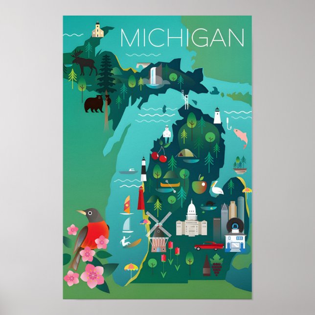 Impresión de mapa de Michigan (Frente)