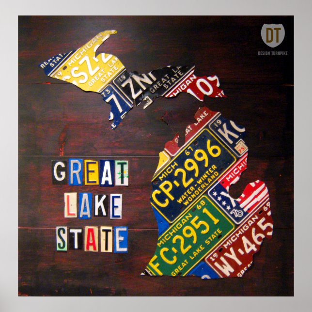 Impresión de mapa de placa de licencia de Michigan (Frente)