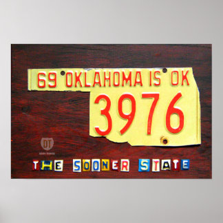Impresión de mapa de placa de licencia de Oklahoma