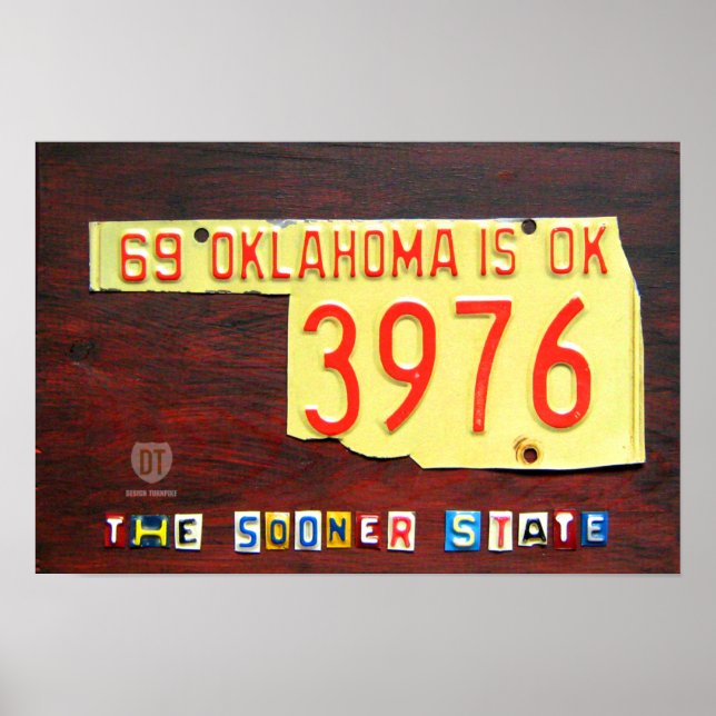 Impresión de mapa de placa de licencia de Oklahoma (Frente)