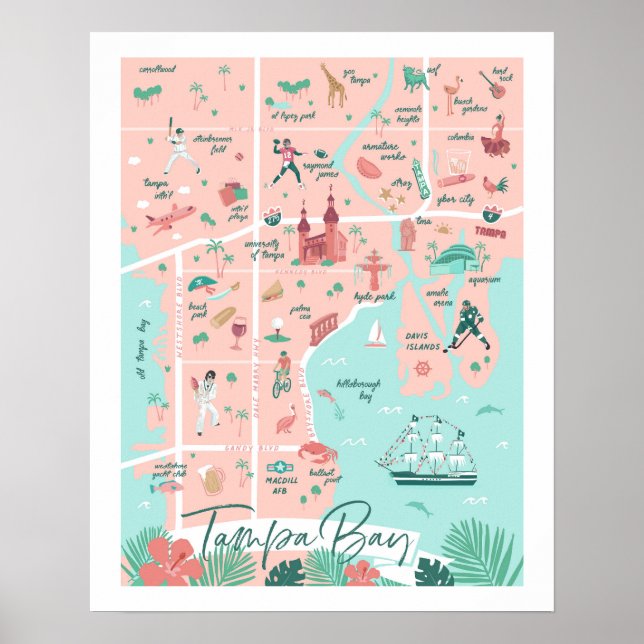 Impresión de mapa de Tampa 16"x20" (Frente)