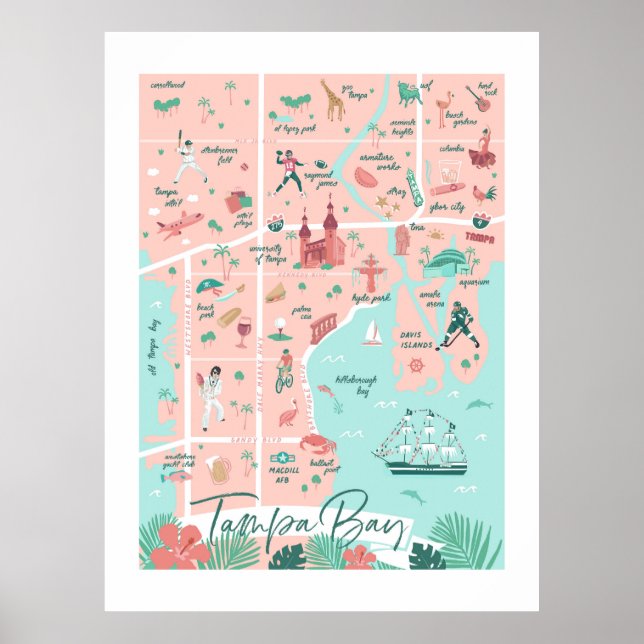 Impresión de mapa de Tampa, 30"x40" (Frente)