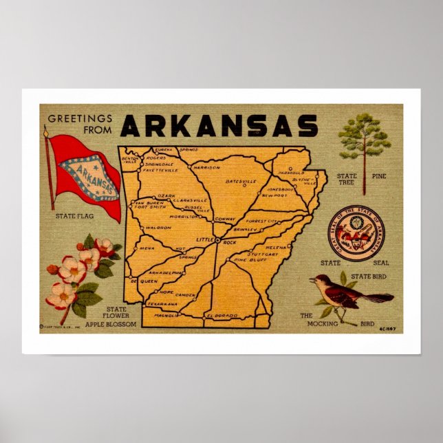 Impresión de mapa de tarjetas postales de Arkansas (Frente)