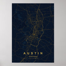 Impresión de mapa estilizado de Austin Texas | Mod