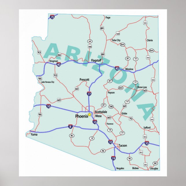 Impresión de mapa interestatal de Arizona (Frente)