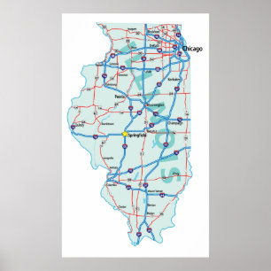 Impresión de mapa interestatal de Illinois