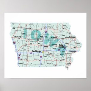 Impresión de mapa interestatal de Iowa