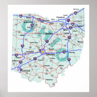 Impresión de mapa interestatal de Ohio