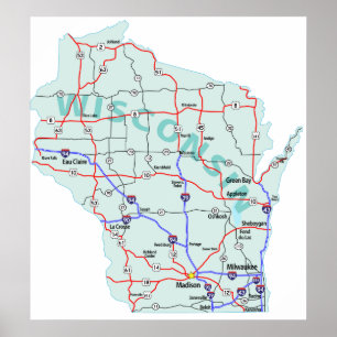 Impresión de mapa interestatal de Wisconsin