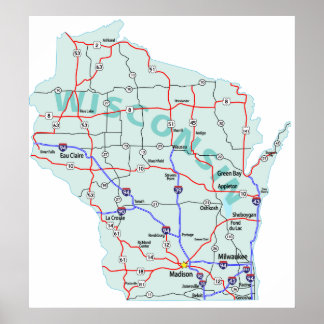 Impresión de mapa interestatal de Wisconsin