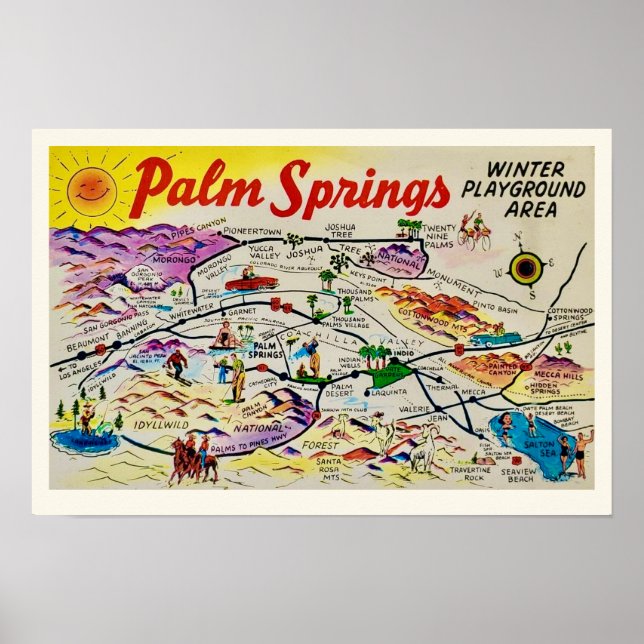 Impresión de mapa retro de Palm Springs (Frente)