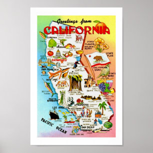 Impresión de mapa vintage colorido de California