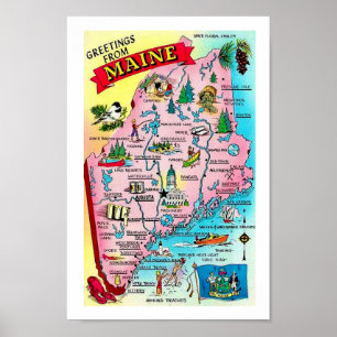 Impresión de mapa vintage colorido de Maine