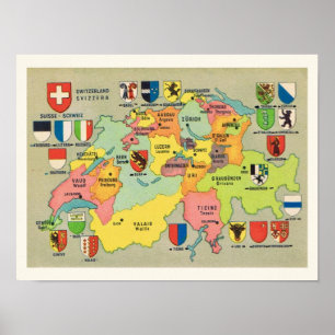 Impresión de mapa vintage de Suiza 12x16