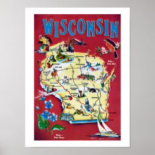 Impresión de mapa vintage de Wisconsin
