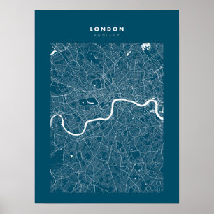 Impresión de mapas de Londres, papel Poster azul o