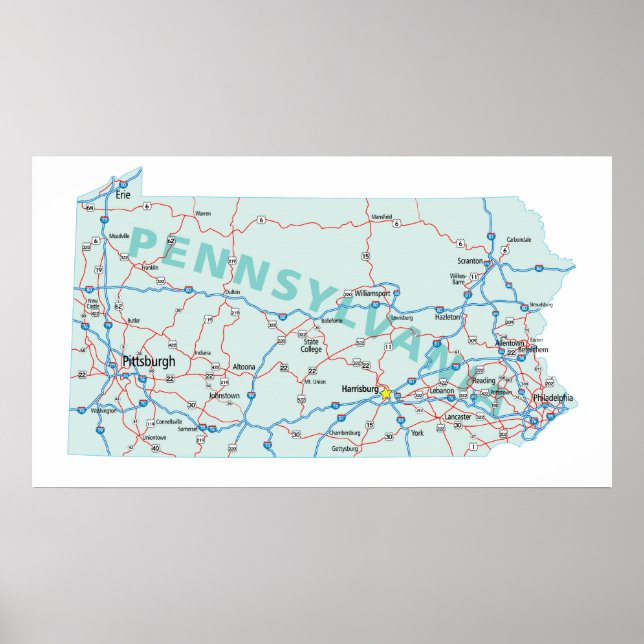 Impresión de mapas interestatales de Pennsylvania (Frente)