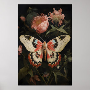 Impresión de mariposa de polilla floral, pared de