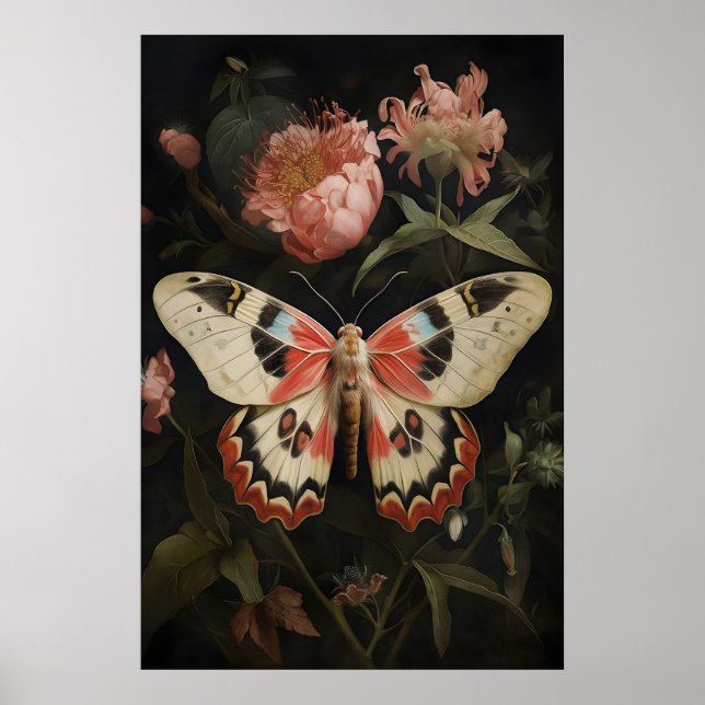Impresión de mariposa de polilla floral, pared de  (Frente)