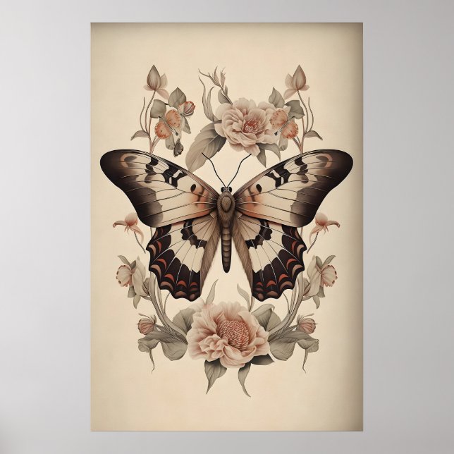 Impresión de mariposa floral boho, pared de maripo (Frente)