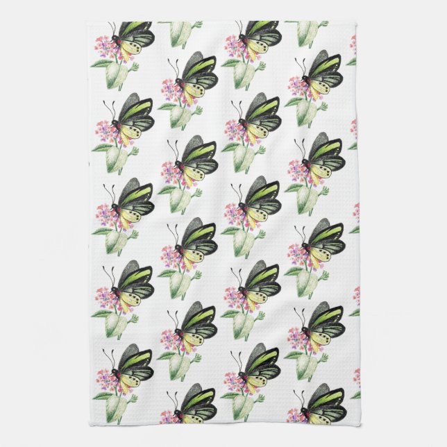 Impresión de mariposa verde toalla de cocina (Vertical)