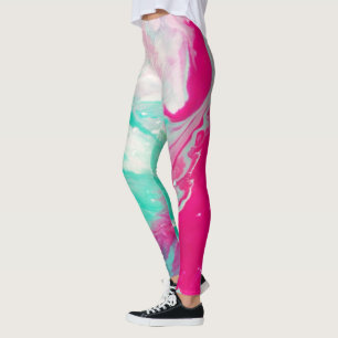 Impresión de mármol Magenta Aqua Swirl Leggings