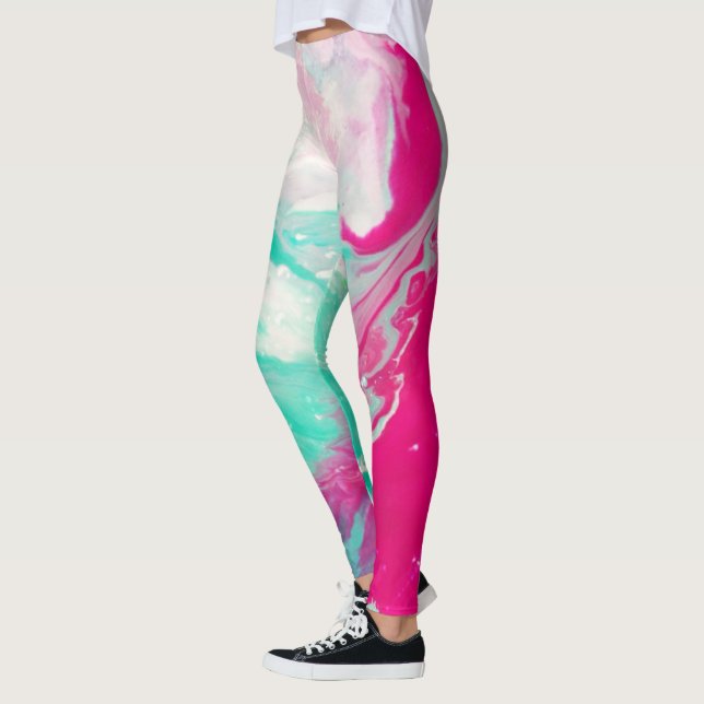 Impresión de mármol Magenta Aqua Swirl Leggings (Izquierda)