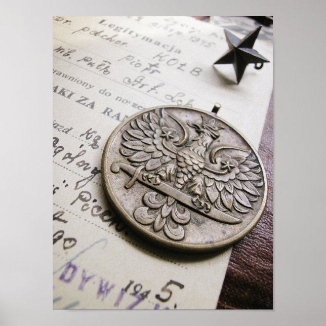 Impresión de medalla de guerra de águila polaca (Frente)