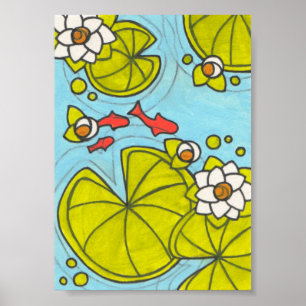 Impresión de medios mixtos de Koi Pond