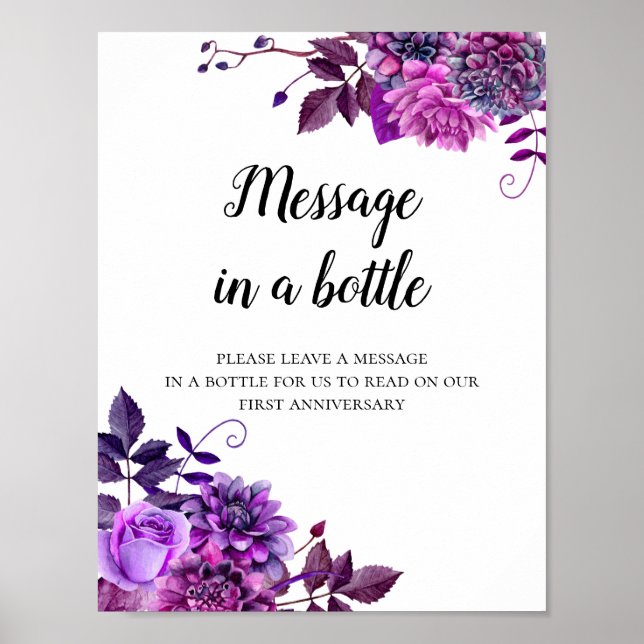 Impresión de mensaje en una botella. Boda de flore (Frente)