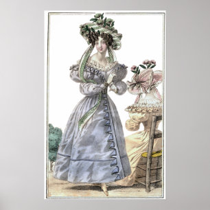 Impresión de moda Biedermeier 1835 Damas de Gorra
