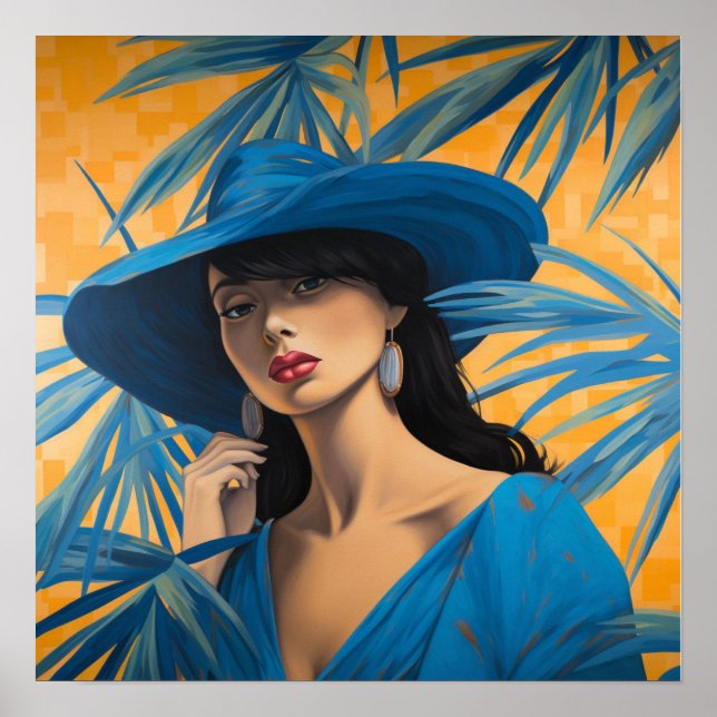Impresión de moda de sombrero azul (Frente)