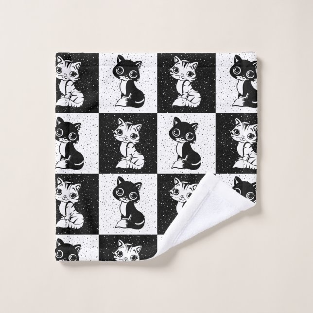 Impresión de monograma de gato blanco negro (Toallita)