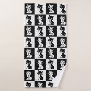 Impresión de monograma de gato blanco negro